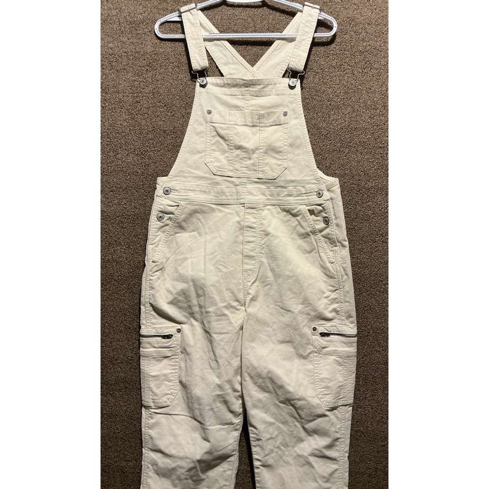 American Eagle Women Cream Off White Corduroy Bib Overalls M 34x31 Cottagecore‎
